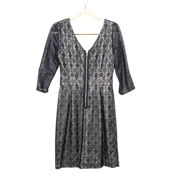 MARC by MARC JACOBS Black Metallic Lace Cocktail Dress V-Neck Lined Women's 4 - Picture 3 of 5